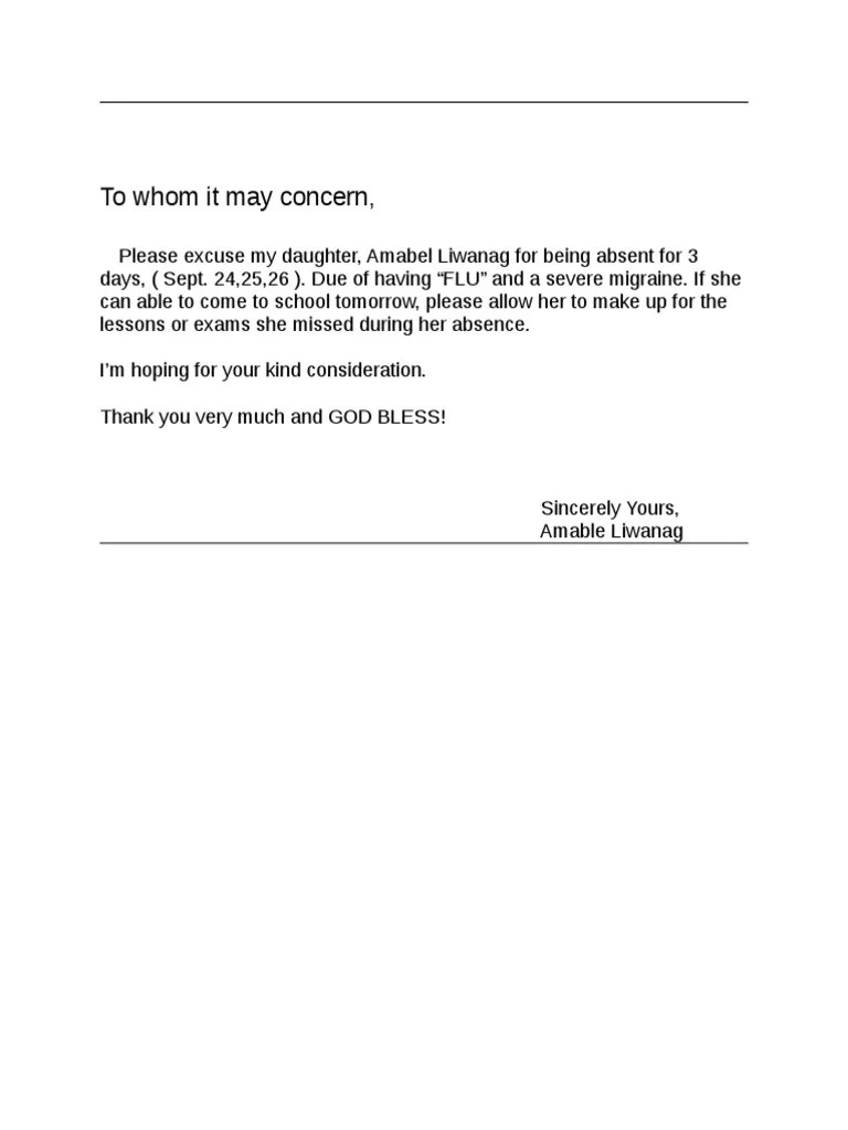 Excuse Letter PDF