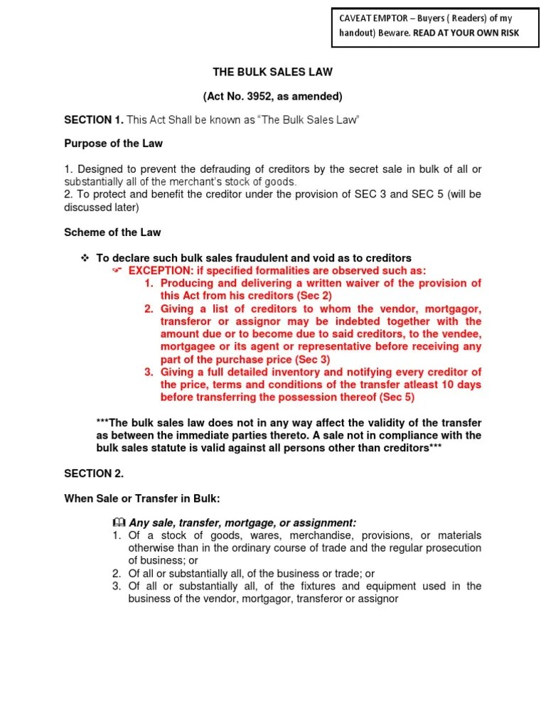 The Bulk Sales Law PDF Mortgage Law Assignment (Law)