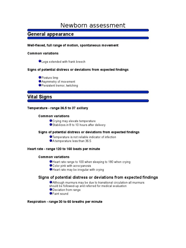 Newborn Assessment General Appearance PDF Human Nose Breathing