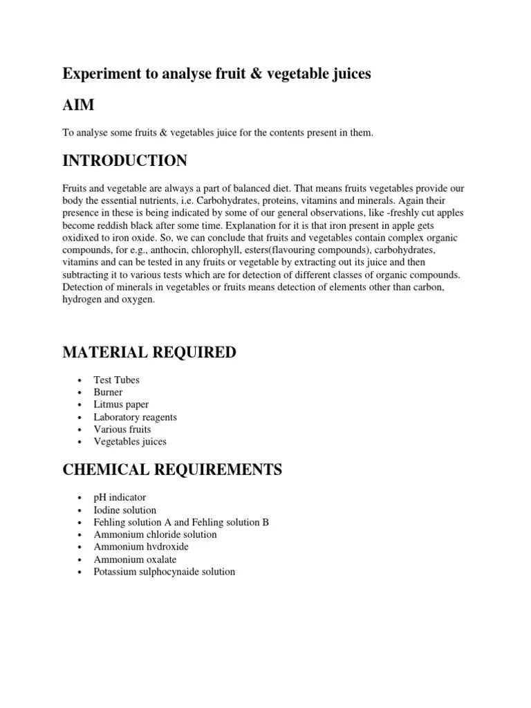 Analysis of fruit and vegetable juices Juice Nutrition