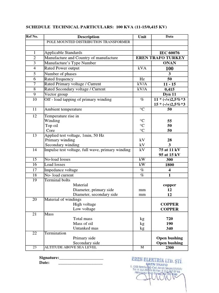 DATA SHEET of Transformers 1003005001000 kVA Transformer Power