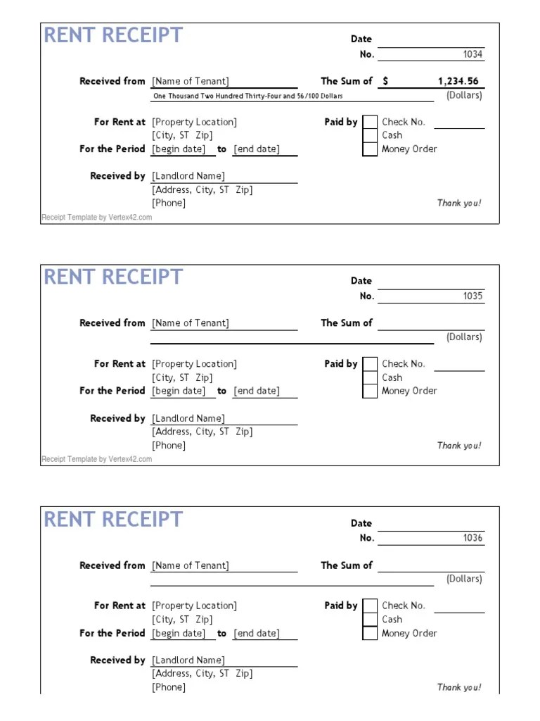 Rent Receipt Landlord Leasehold Estate