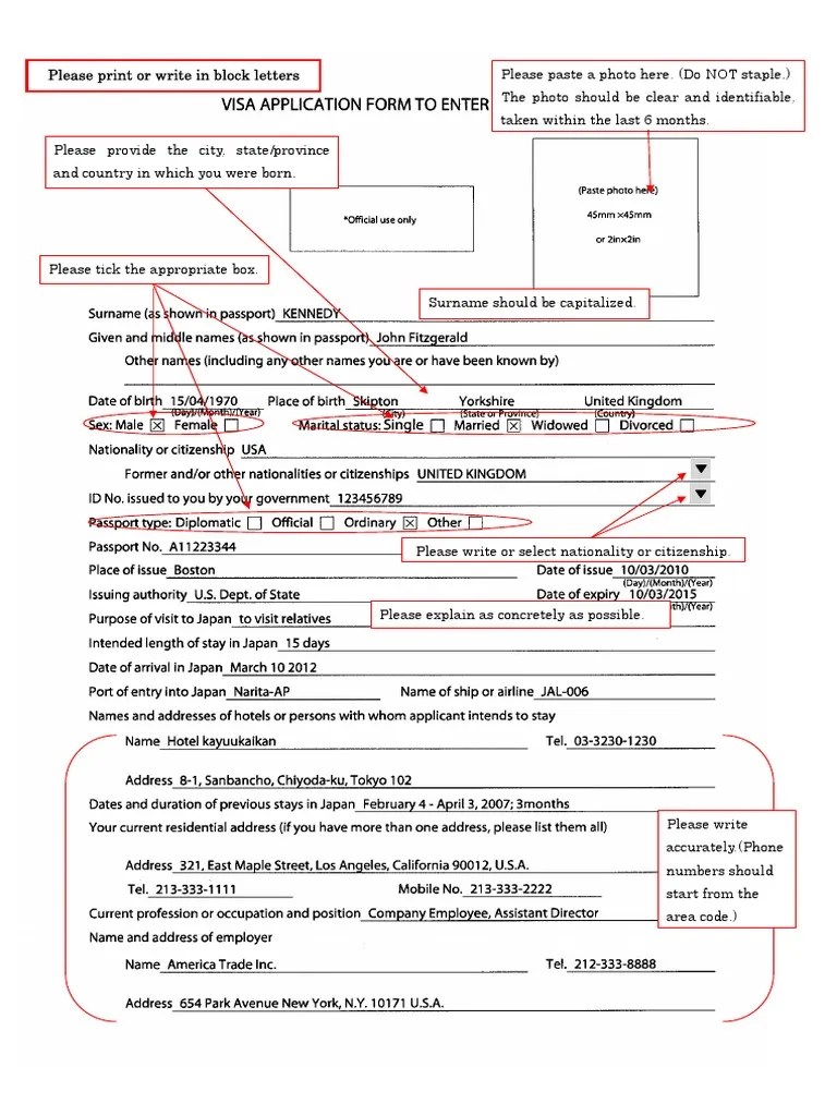 Japan VIsa Application Sample PDF
