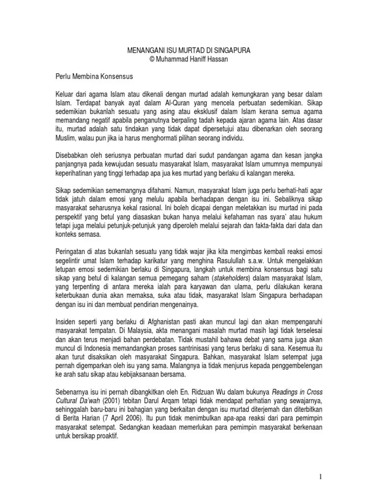 Isu Murtad Dalam Kalangan Masyarakat Islam Di Malaysia