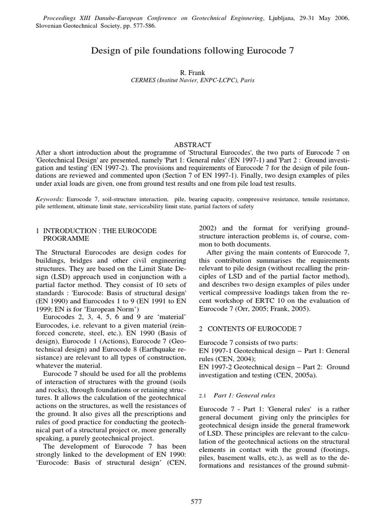Design of Pile Foundations Following Eurocode 7 Geotechnical
