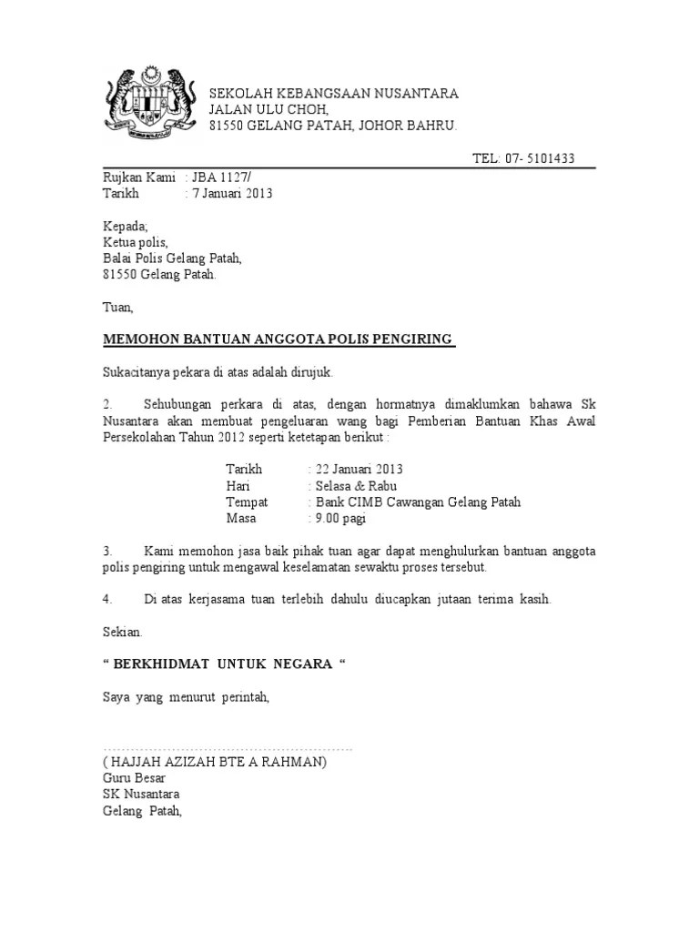 contoh surat pemulangan deposit