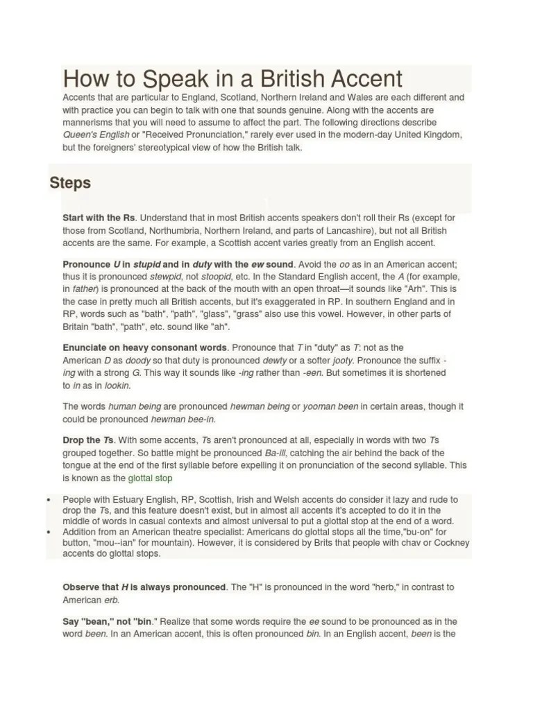 How to Speak in a British Accent Accent (Sociolinguistics) English