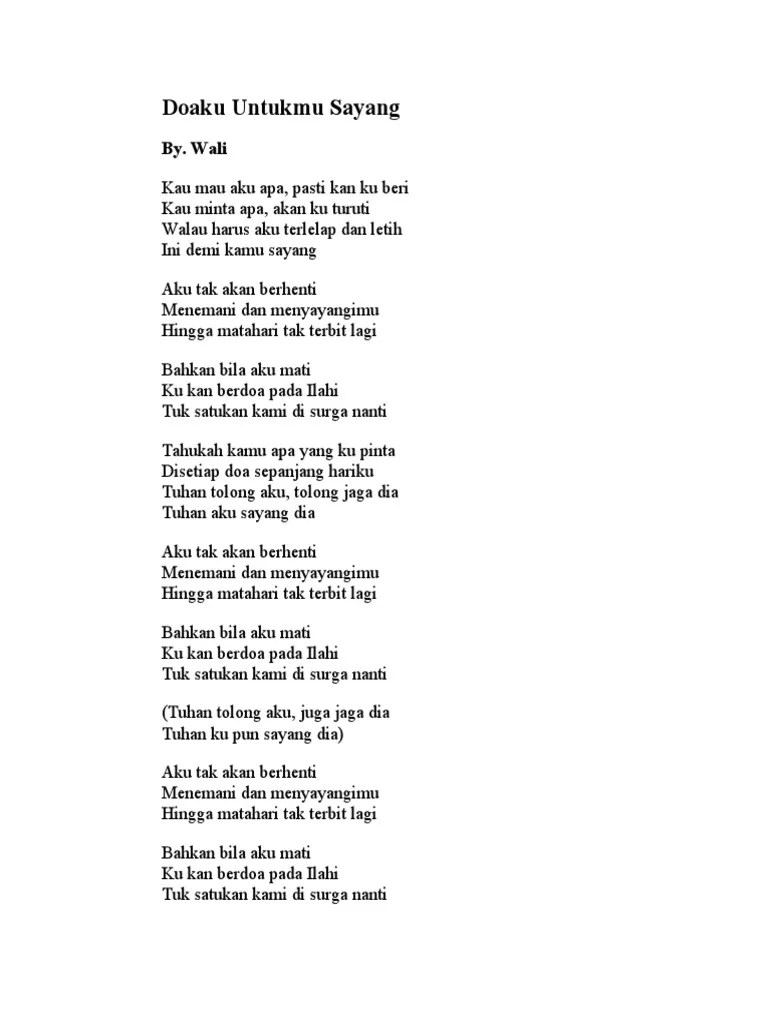 Wali Untukmu Sayang Lirik