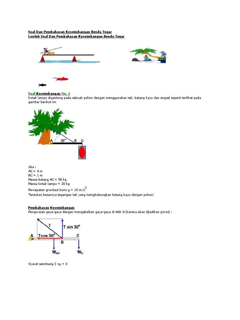 Contoh Soal Dan Pembahasan Kesetimbangan Benda Tegar Dan