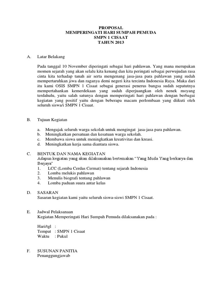 Contoh Proposal Kegiatan Hari Sumpah Pemuda Di Sekolah – serat