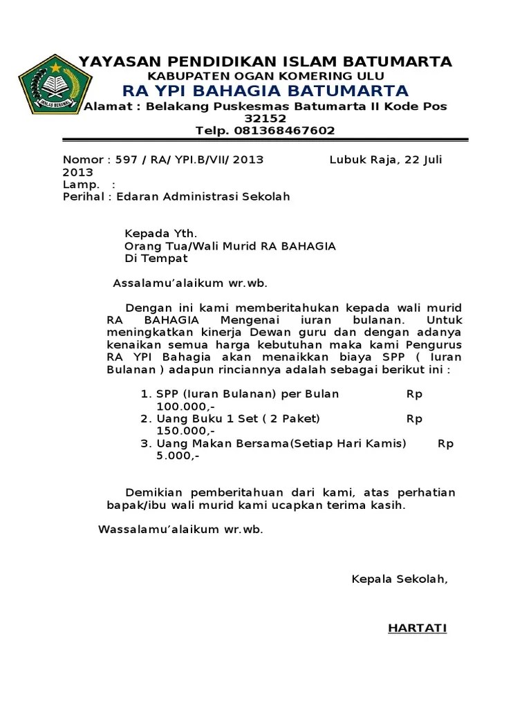 20 Contoh Surat Edaran Kenaikan Iuran Rt