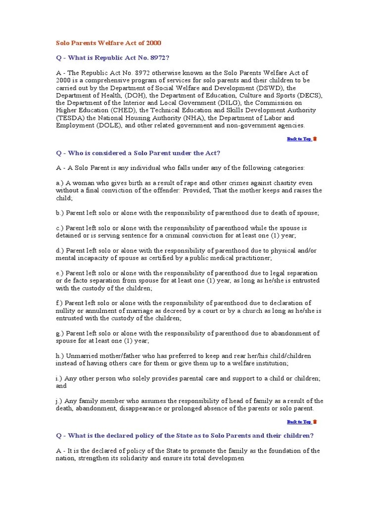 Affidavit Solo Parent Parenting Relationships & Parenting
