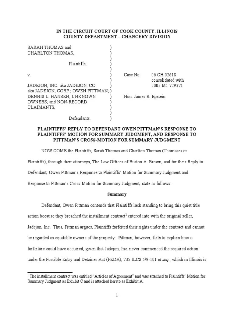 Action to Quiet Title Foreclosure Summary Judgment