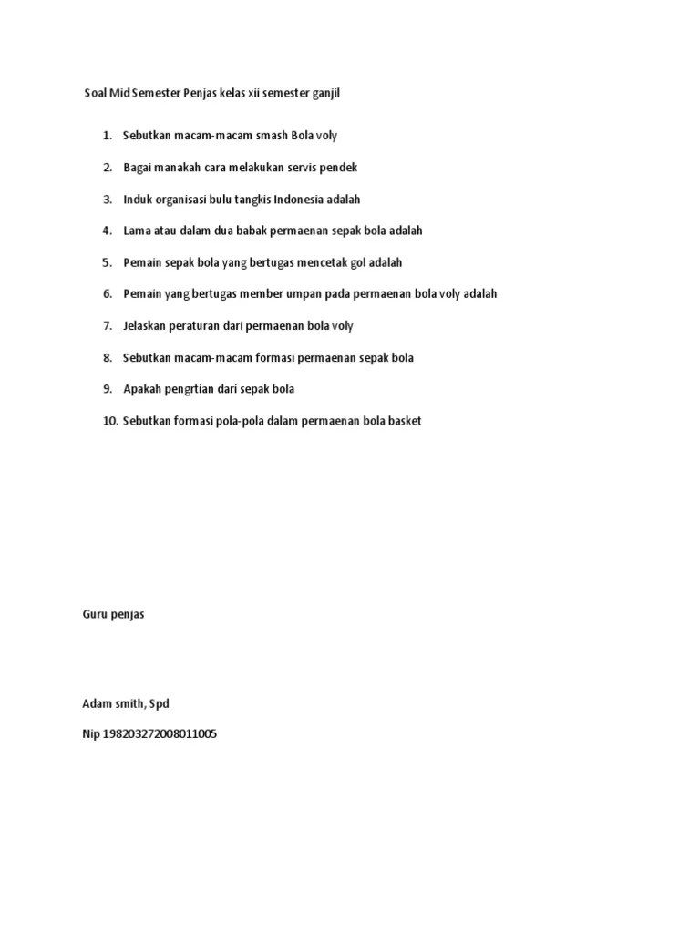 Soal Mid Semester Penjas Kelas Xii Semester Ganjil | PDF