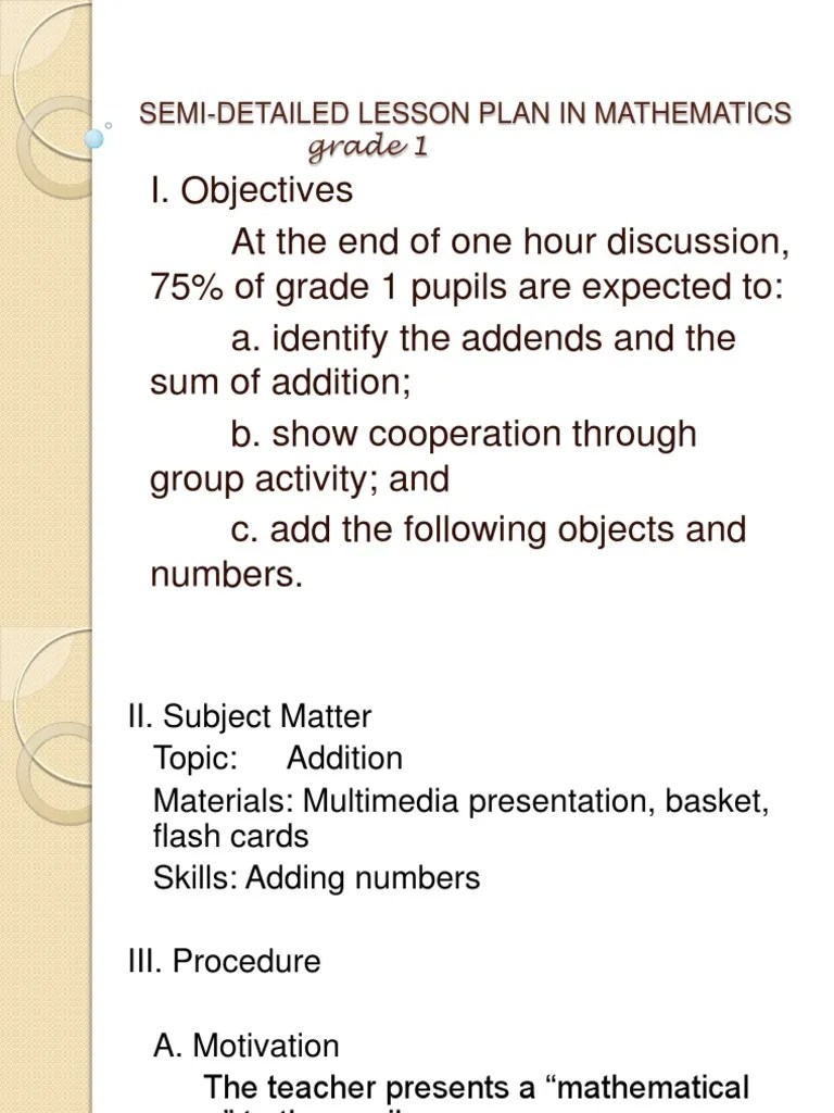 Semi-Detailed Lesson Plan in Mathematics