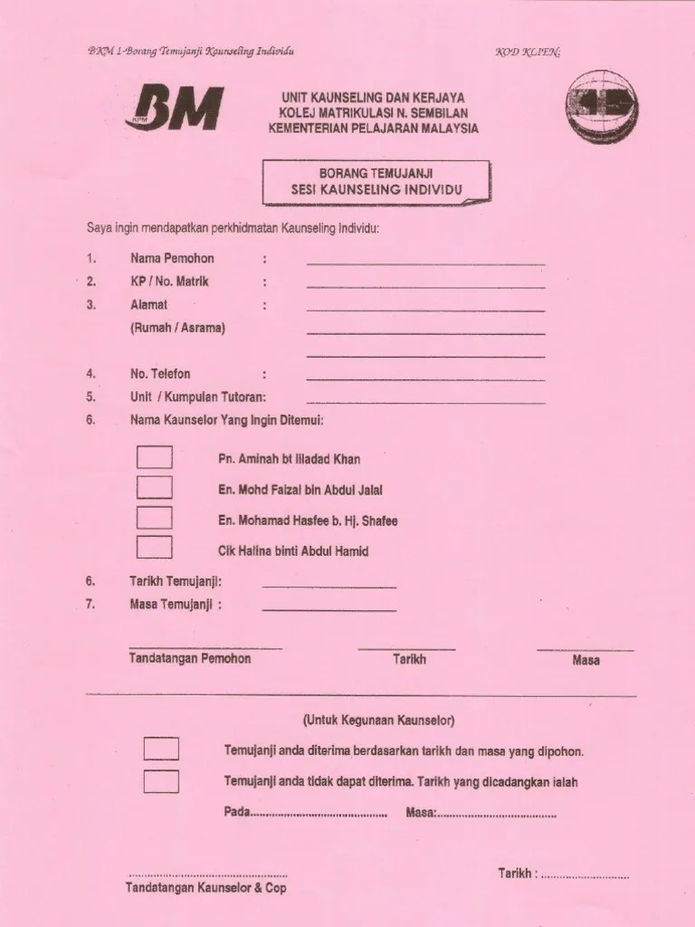 Borang Temujanji Kaunseling Individu PDF