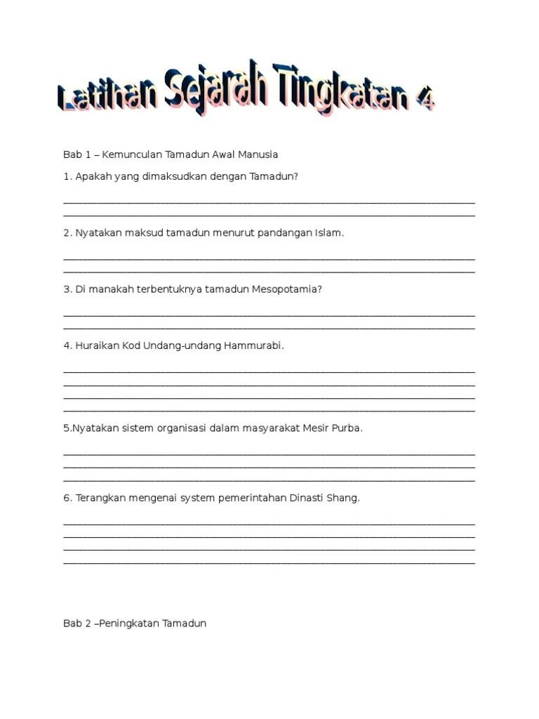 Soalan Latihan Sejarah Tingkatan 4