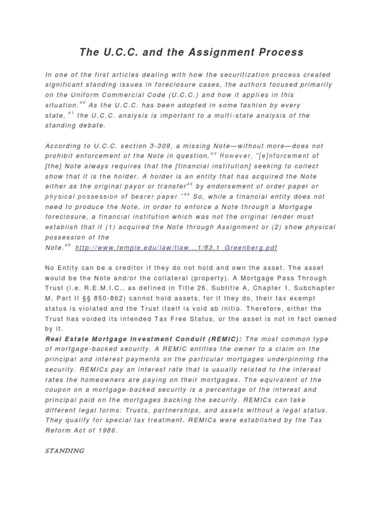 The UCC and The Assignment Process PDF Uniform Commercial Code