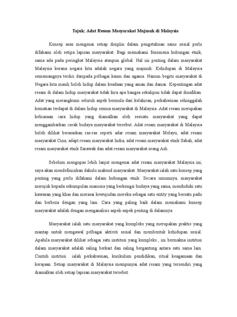 Adat Resam Masyarakat Majmuk di Malaysia
