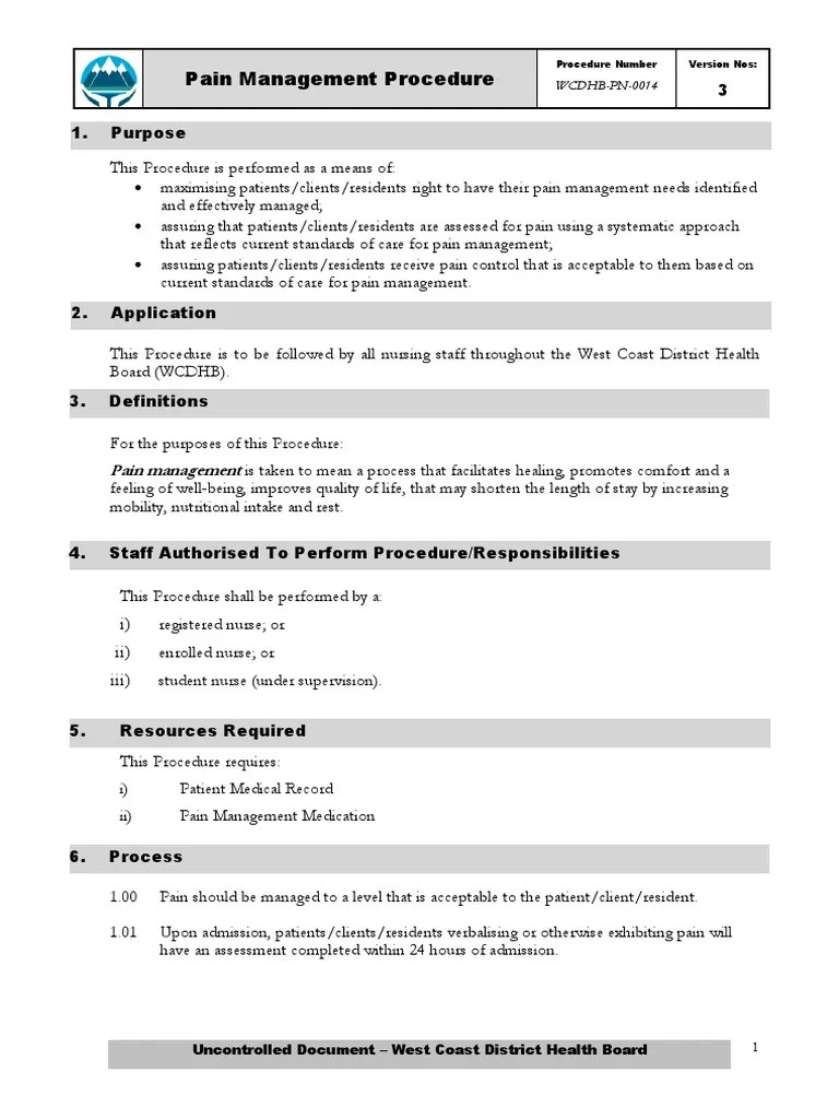 Pain Management Procedure Pain Management Pain