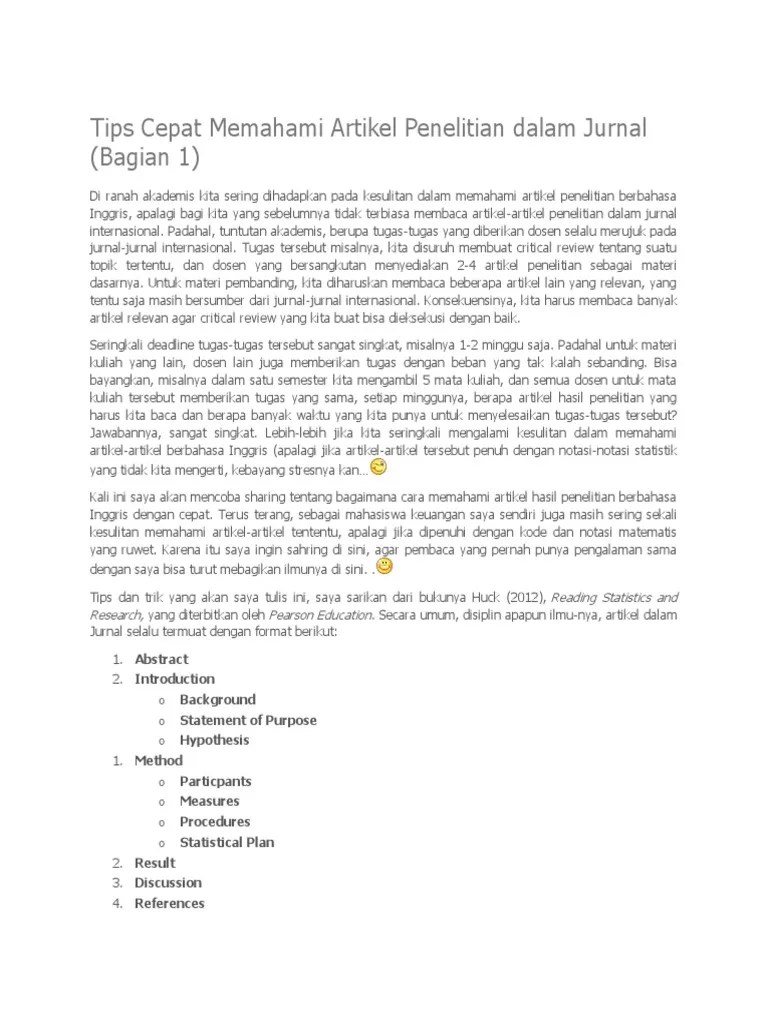 Tips Cepat Memahami Artikel Penelitian Dalam Jurnal
