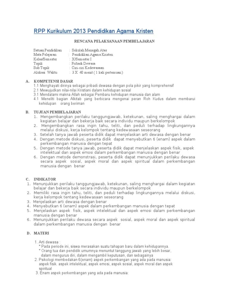 Rpp Kurikulum 2013 Pendidikan Agama