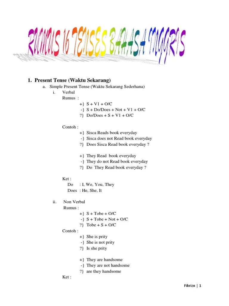 Rumus 16 Tenses Bahasa Inggris Syntax Linguistics