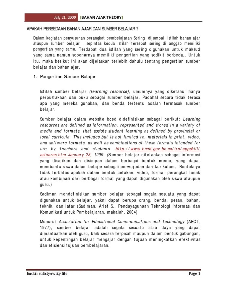 Apakah Perbedaan Bahan Ajar Dan Sumber Belajar | PDF