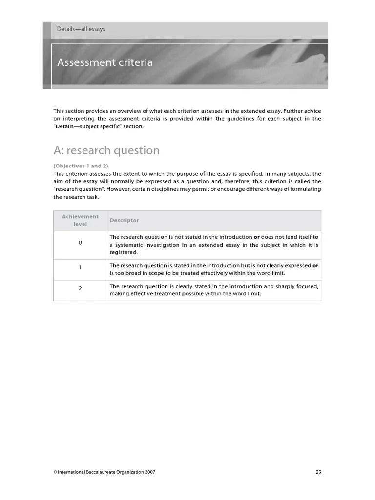 A: Research Question: Assessment Criteria | PDF | Essays | Educational
