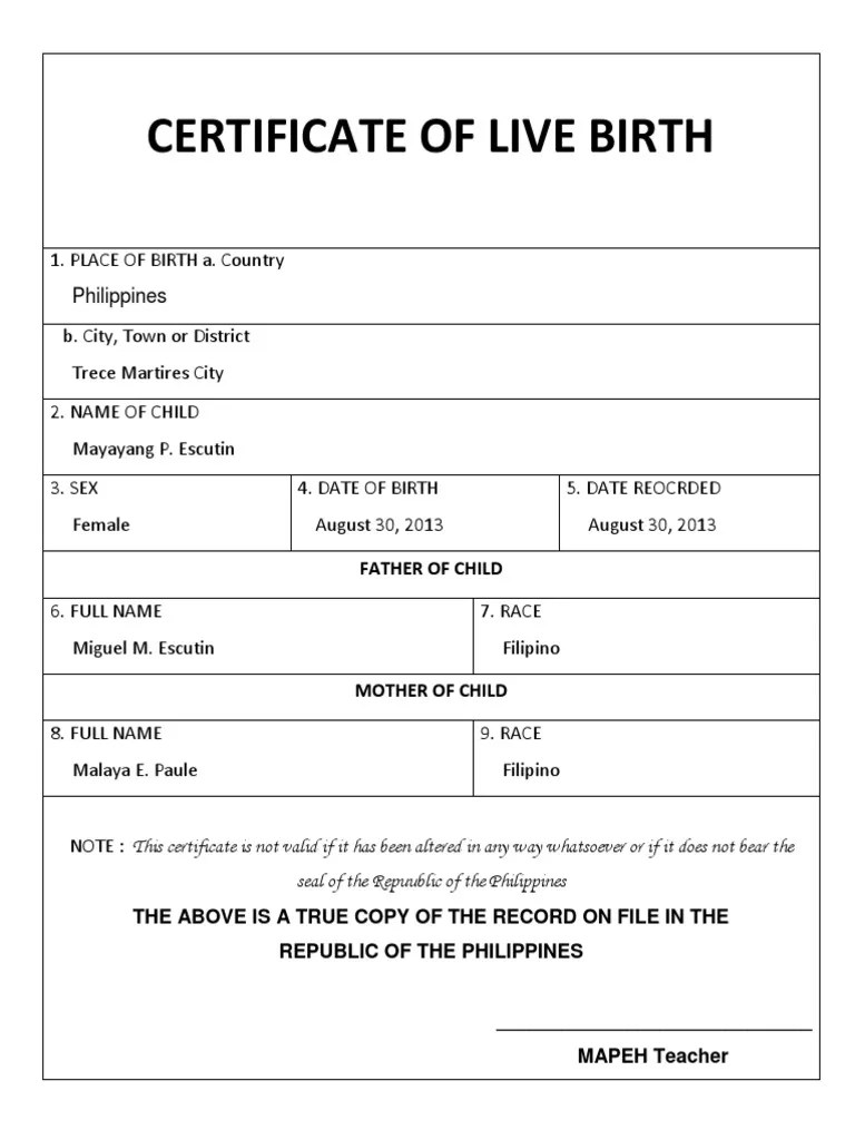 Certificate of Live Birth