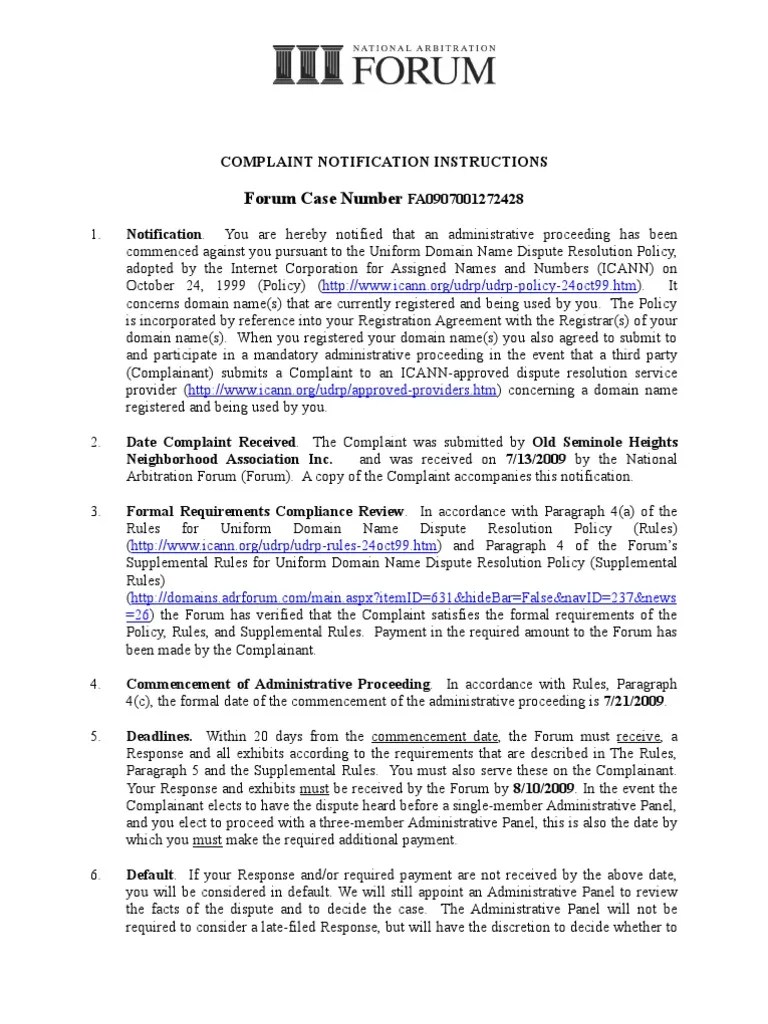 Forum Case Number PDF Domain Name Domain Name Registrar
