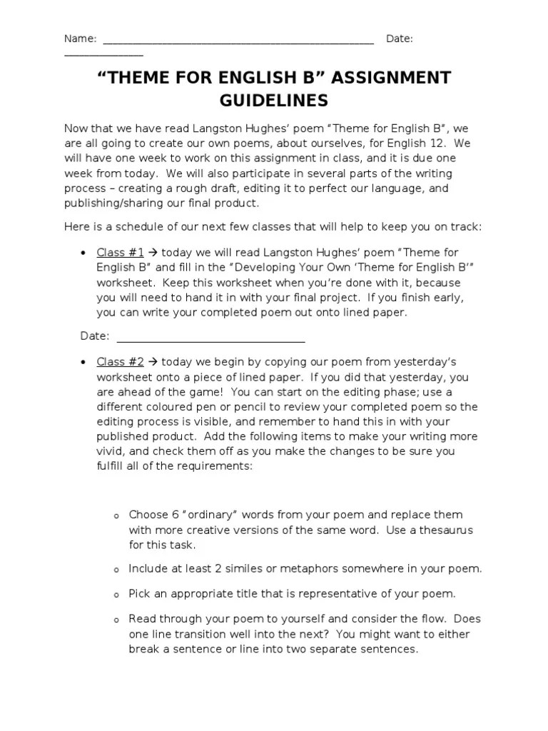 English 12 Theme For English B Assignment Guidelines PDF Rubric