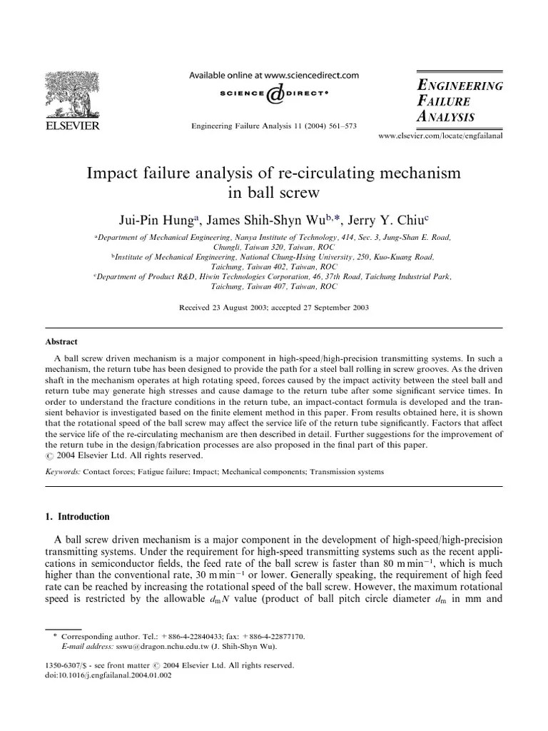 Impact Failure Analysis of ReCirculating Mechanism in Ball Screw PDF