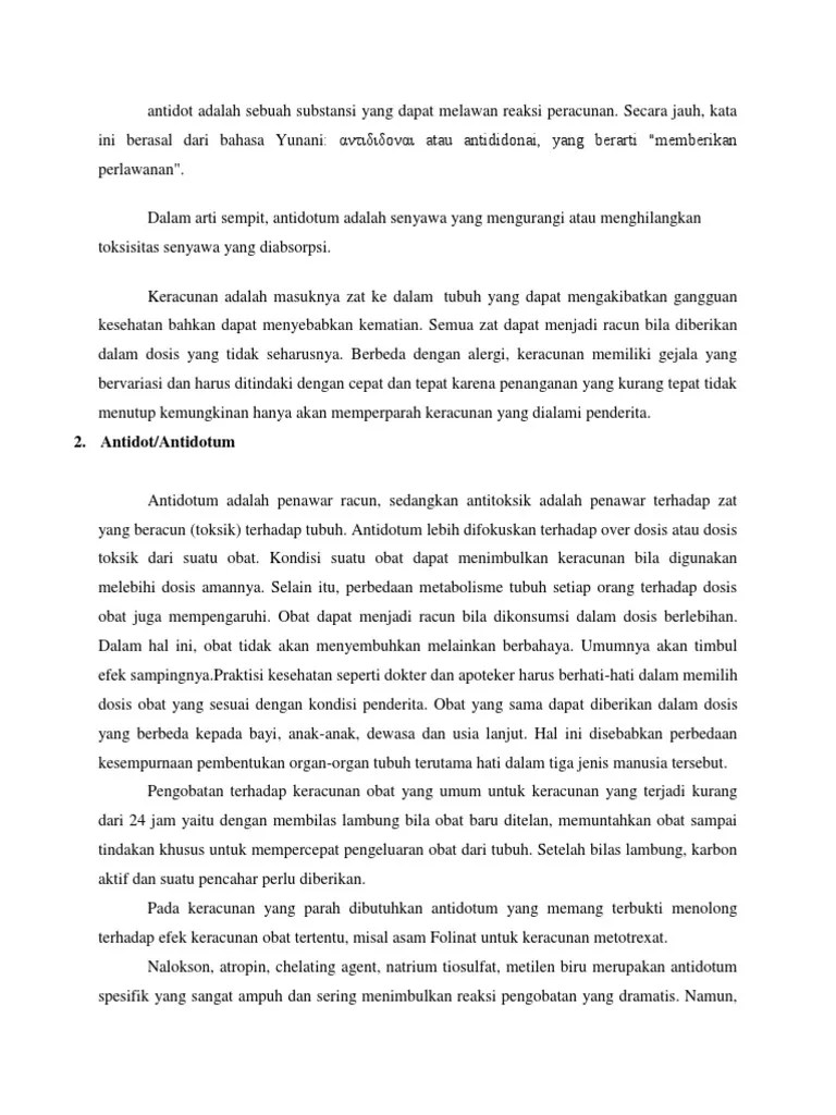 Antidot Adalah Sebuah Substansi Yang Dapat Melawan Reaksi Peracunan | PDF