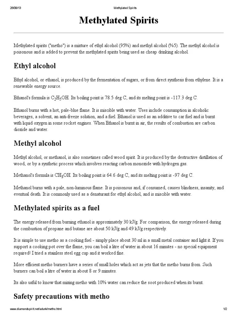 Methylated Spirits Ethyl Alcohol PDF Ethanol Methanol