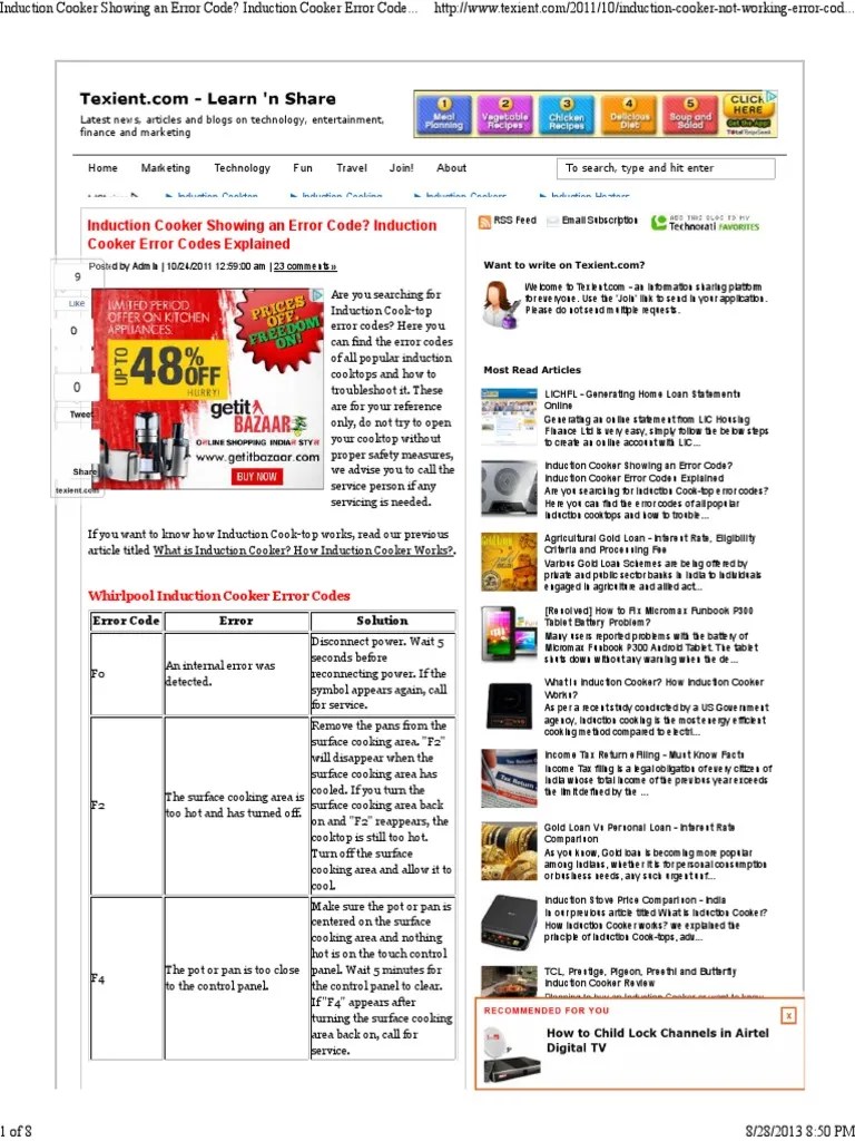 Induction Cooker Showing An Error Code Induction Cooker Error Codes Explained Texient PDF