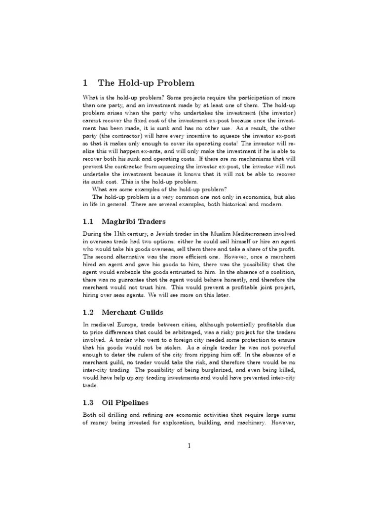 Hold Up Problem Investing Business Economics