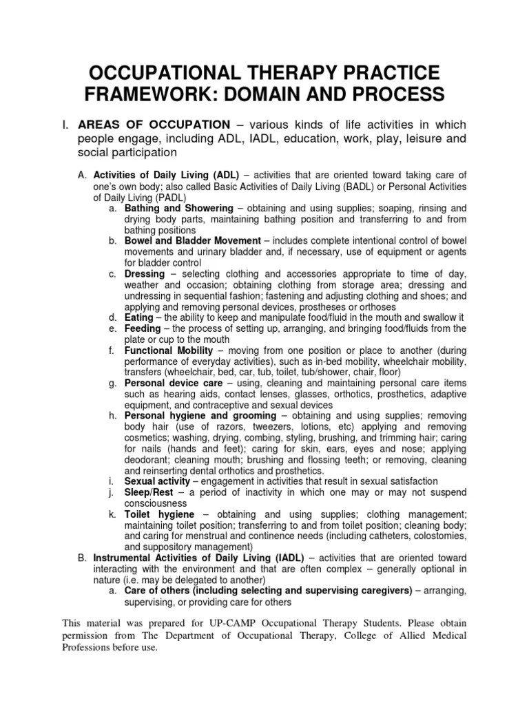 OT Practice Framework Occupational Therapy Habits