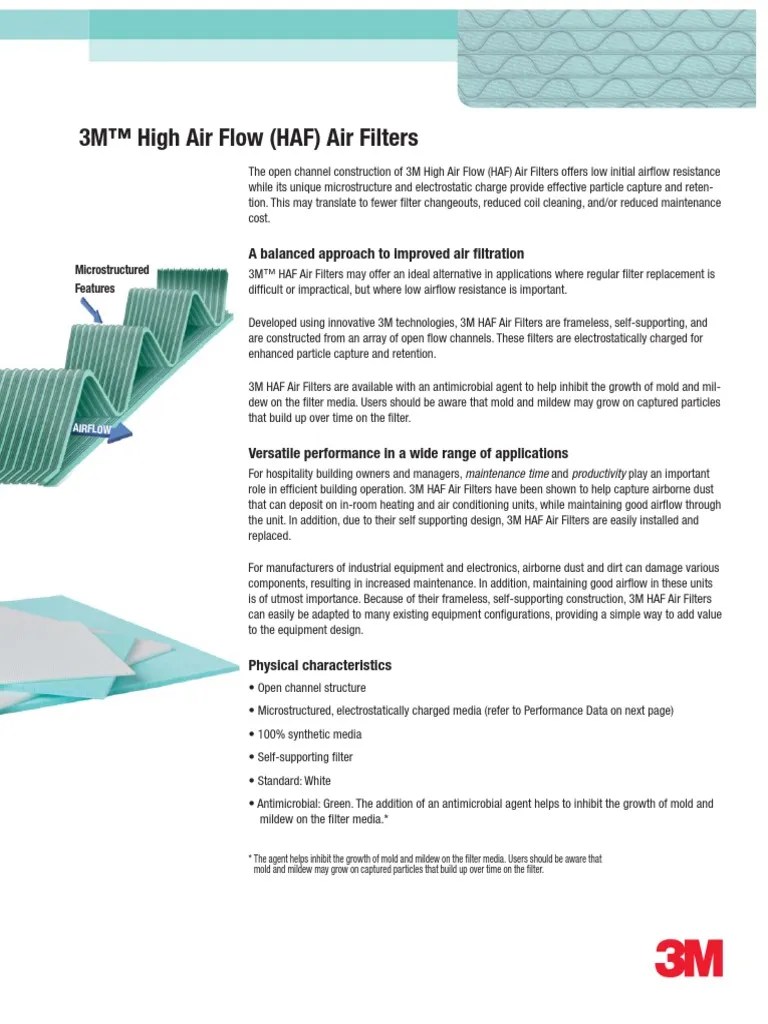 3M™ High Air Flow (HAF) Air Filters Data Sheet Hvac Filtration