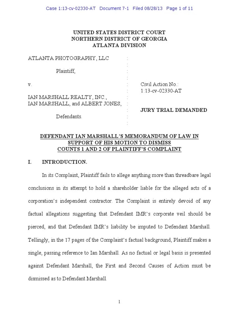 ATL Photography (Sherrouse) v. Ian Marshall Realty Doc 71 Defendant