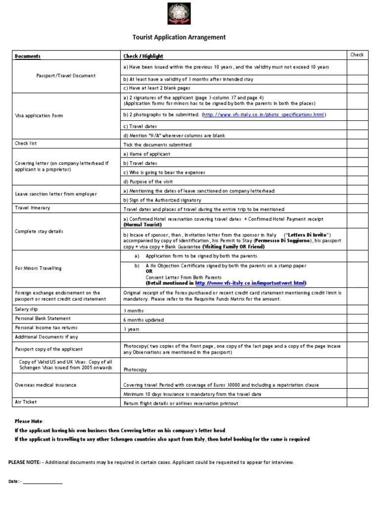 Tourist Visa Checklist 17.04.12 Travel Visa Passport