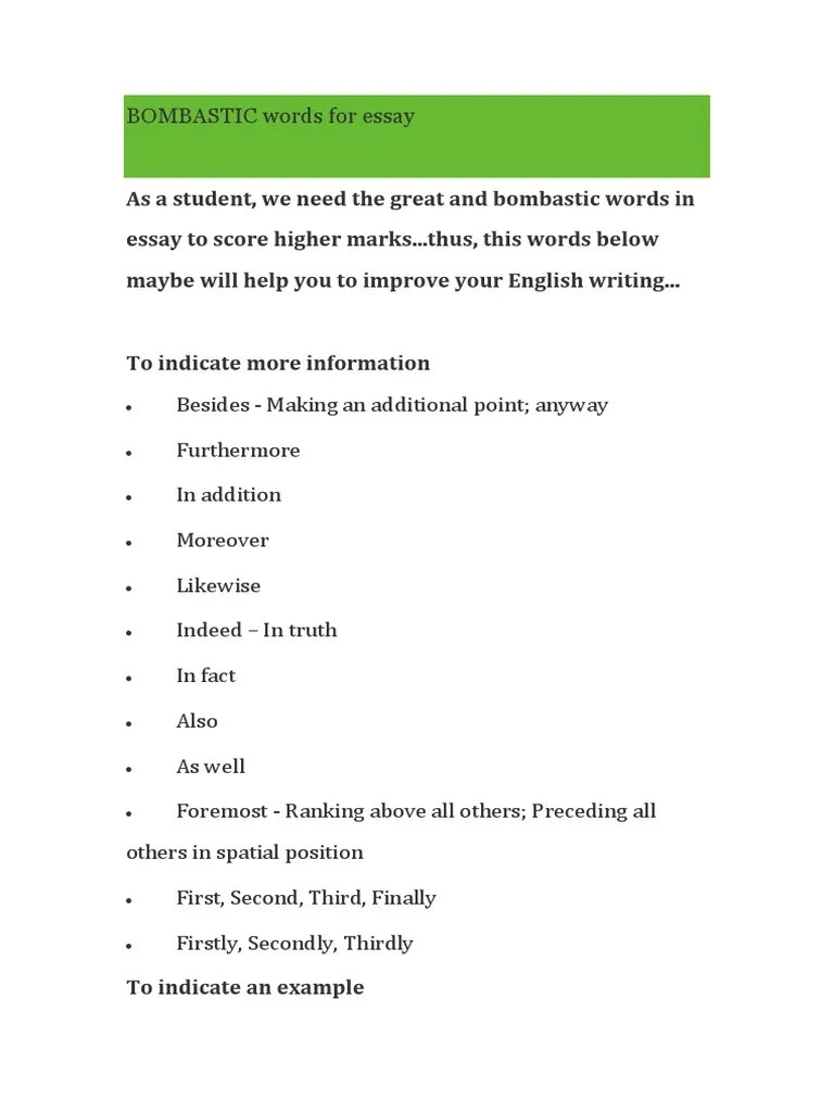 BOMBASTIC Words for Essay Emotions SelfImprovement