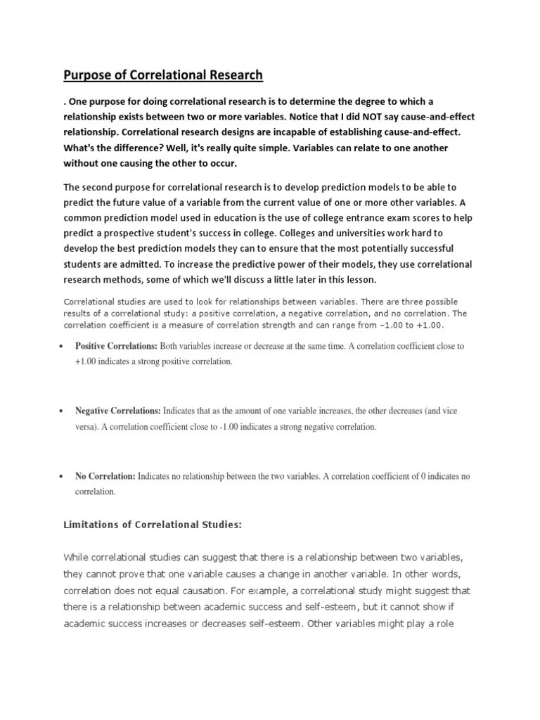 Purpose of Correlational Research PDF Correlation And Dependence