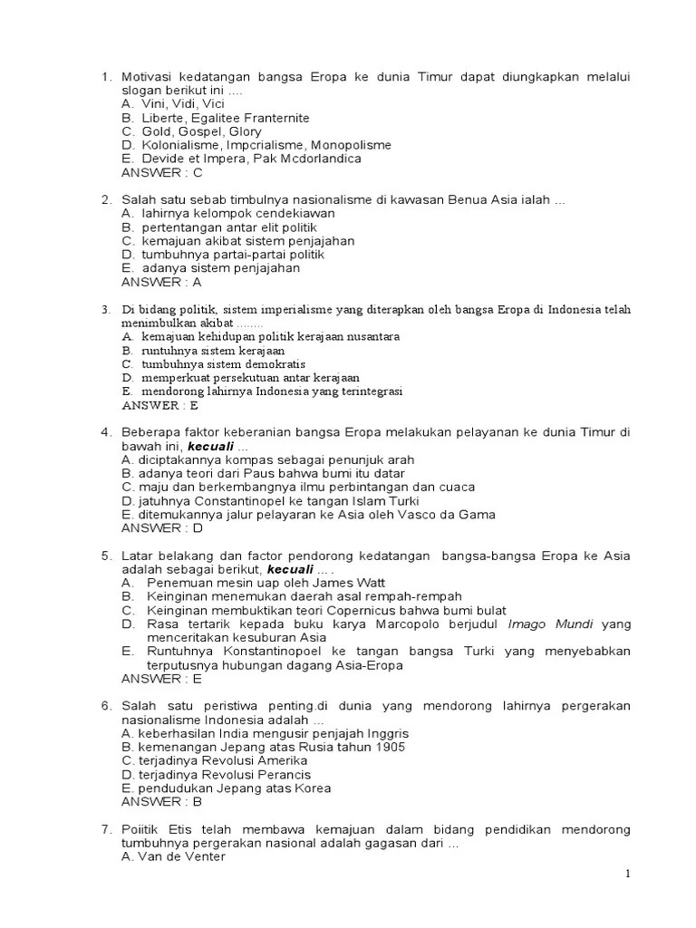 Soal Hots Sejarah Peminatan Peristiwaperistiwa Penting Eropa Galeri Soal