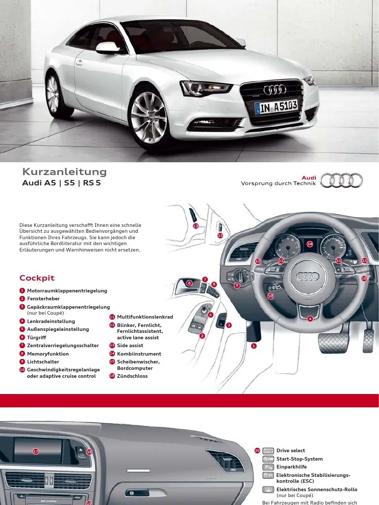 Audi A5 Kurzanleitung Owner's Manual (Germany, 2013)