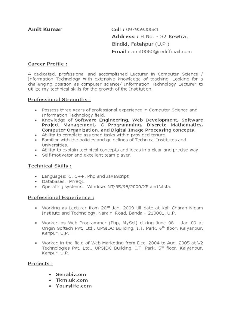 Amit Resume Computer Science Information Technology