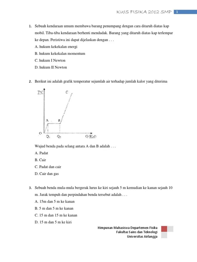 Contoh Soal SMP Penyisihan Kuis Fisika 2012