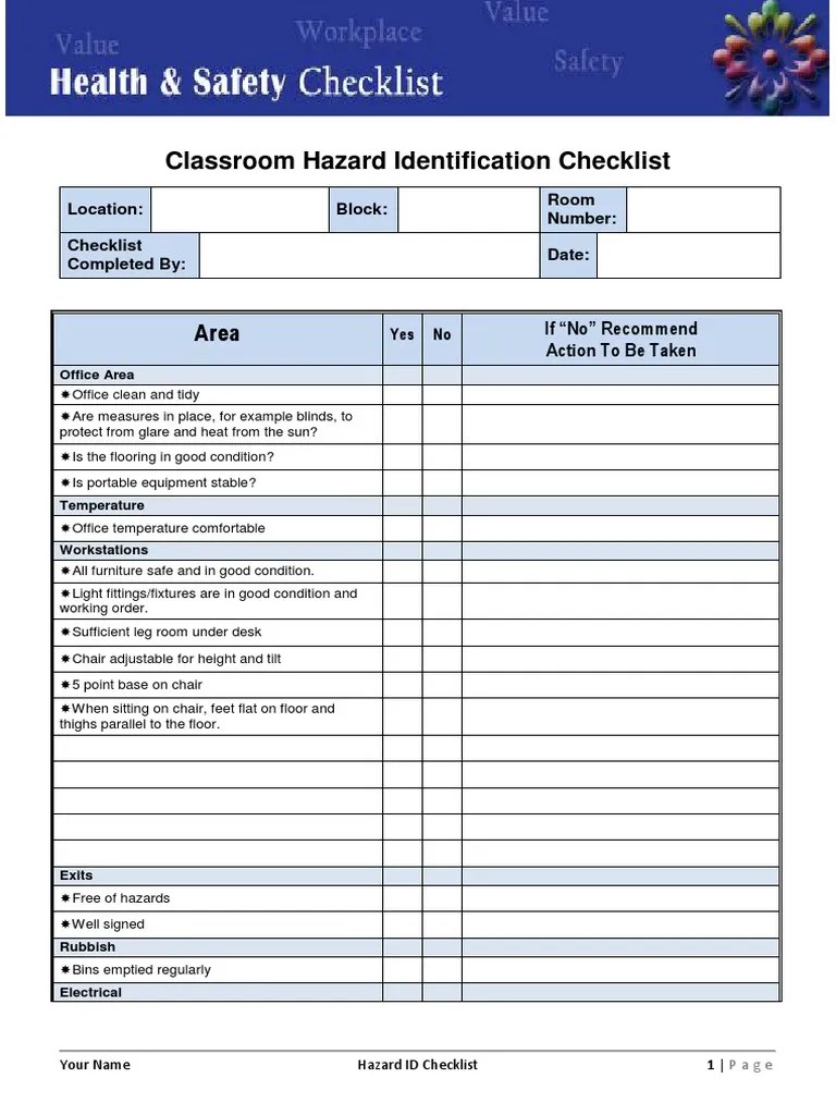 Hazard ID Checklist Template PDF