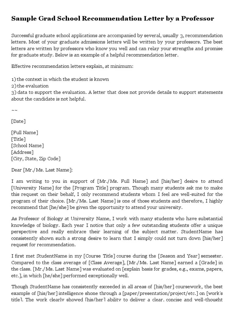 Professor Recommendation Letter Sample Database - Letter Template