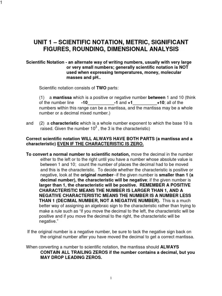 Scientific Notation, Metric System, Significant Figures, Dimensional Analysis, and Using a